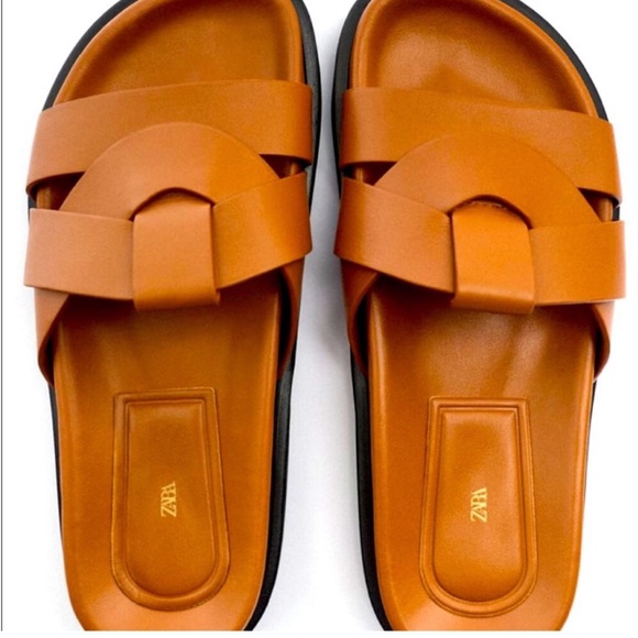 NWT ZARA LOW HEEL LEATHER SANDALS - Picture 3 of 9